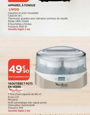 appareil à fondue livoo  caquelon en acier inoxydable capacité 1,8 l  thermostat ajustable avec indicateur lumineux de chauffe range câble intégré  8 fourchettes à fondue  puissance 1000 w garantie lé