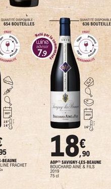 QUANTITE DISPONIBLE 654 BOUTEILLES  FRUIT  presenc  PUISSAR  -odlo  Hoté par  wine  advisor  7.9  tla  Pinew  seger  Sampay by S  SARDANE F  2019 75 cl  Agr  PERSONNALIT  Prin  QUANTITÉ DISPONIBLE 636