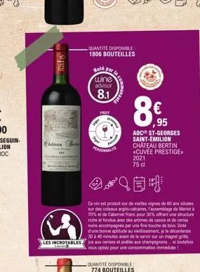 f  note  wine advisor  8.1  quantité disponible 1806 bouteilles  fruit  quantité disponible 774 bouteilles  anqc #  ce vin est produit sur de vieilles vignes de 60 ans situées sur des coteaux argilo-c