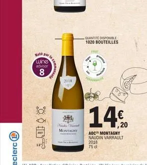 hote par la  wine advisor  8  $  communaut  2018  no tel montagny  fruit  quantite disponible 1020 bouteilles  mellous  14%  ,20  aoc montagny naudin varrault 2018 75 d 