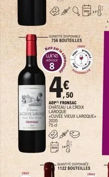 castin acroix larix  vaida sime latga  fronsac  fruit  hoté par  quantite disponible: 756 bouteilles  wine advisor  8  la comm  2004  unauté  fruit  siger  teger  ,50  aop fronsac château la croix  la