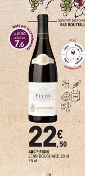 Hoté par la wine advisor  7.6  ommunaute  FIXIN  QUANTITE DISPONIBLE 648 BOUTEILLES  50  AOC FIXIN JEAN BOUCHARD 2019 75 cl  FOT  O  PERSONNALITE  super  Agat  pro  Posted  