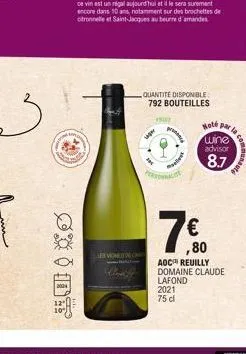 p  do  xd  1907  viper  quantite disponible 792 bouteilles  pr  melis  2021  75 dl  hoté par la  75,00  ,80  wine  advisor  8.7  aoc reuilly domaine claude  lafond  la communaut 