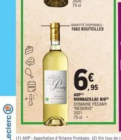10/0  20:30  fecond  2021 75 cl  quantité disponible  1662 bouteilles  € ,95  aop  monbazillac bio domaine pecany  "reserve 