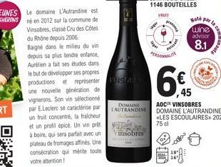 JEUNES Le domaine L'Autrandine est  VIGNERONS né en 2012 sur la commune de Vinsobres, classé Cru des Côtes du Rhône depuis 2006. Baigné dans le milieu du vin depuis sa plus tendre enfance, Aurélien a 