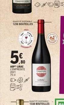 frut  quantité disponible 1230 bouteilles  siger  5€0  ,80  ger  aop lirac l'empreinte 2021 75 d  pro  -000  lirac  quantite disponible 1338 bouteilles 