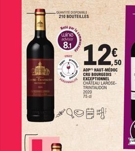 kontact  FRUTT  siper  liges  Note par wine advisor  8.1  QUANTITE DISPONIBLE 210 BOUTEILLES  PI  BILLING  PERSONNALITE  12€  AOP HAUT-MÉDOC CRU BOURGEOIS EXCEPTIONNEL CHATEAU LAROSE-TRINTAUDON 2020  