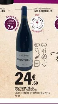 hote par la wine advisor  7.9  communauta  chanson  montheli  thek  par  figur  personnalit  24€  1,60  quantité disponible: 588 bouteilles fruit  j.-8  aoc monthélie domaine chanson «bastion de l'ora