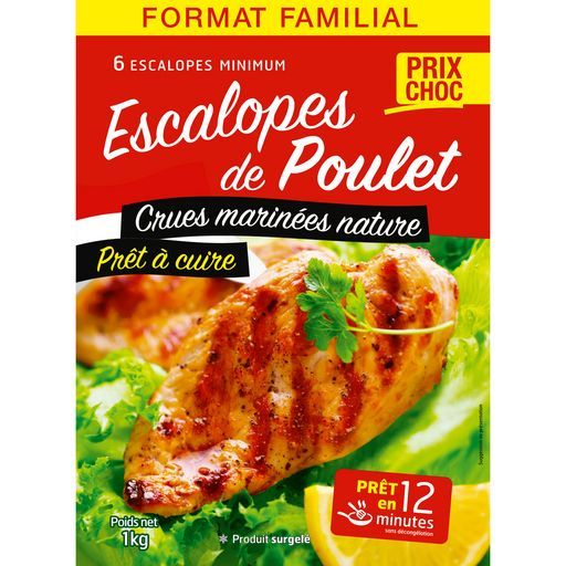 ESCALOPES DE POULET CRUES MARINÉES NATURE SURGELÉES 