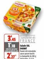 CARTE DE LES P  2.27  155  DAUNAT  3.45 Transforme en  FRANCE  1.18 Salade X  DAUNAT  sauce your basic  La banquette de 290 g Sitio: 12,30€ 