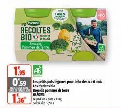 LES  oldin  RECOLTES  BIO  ENTRANCE  Brocolis Pommes de Terre  cest  FABIEN  CME DE FLEST Brocolis pommes de terre  BLEDINA.  1.36  Soit le:7,50€  COL  4/6  1.95  0.59 Les petits pots légumes pour béb