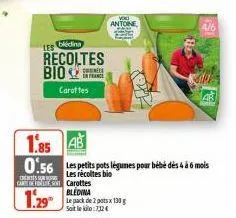 les blidina recoltes bio  carottes  1.85 ab  0.56  ressur carte de fontes  1.29  conte  carottes blédima  antoine  les petits pots légumes pour bébé des 4 à 6 mois  les récoltes bio  le pack de 2 pots