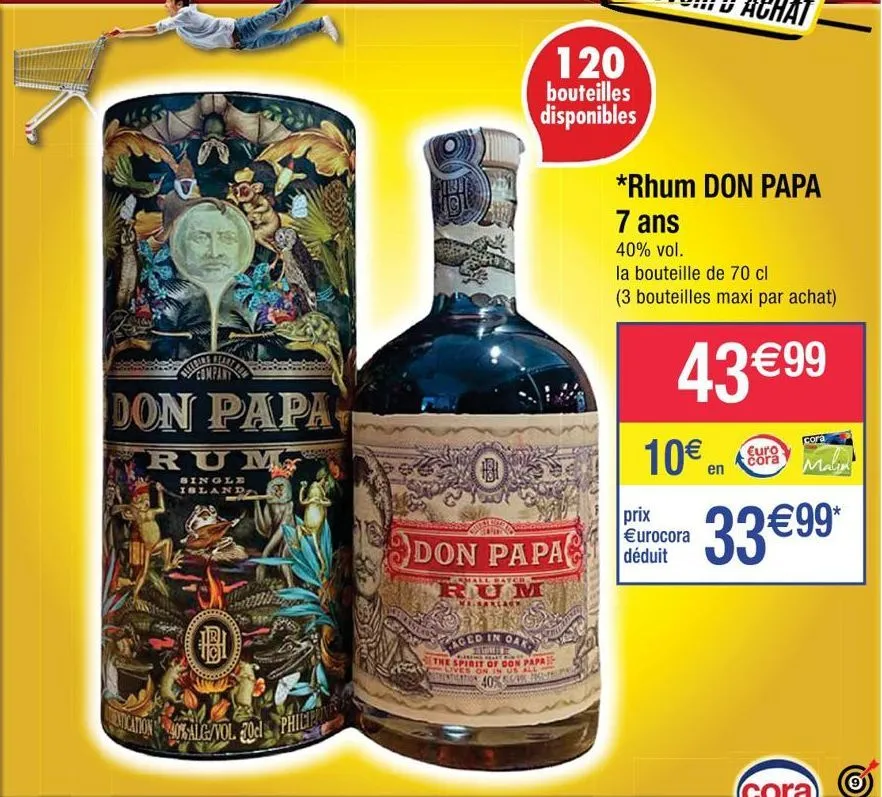 don papa  rum  single islanda  entication 40% alg/vol 30cl philterime  120 bouteilles disponibles  don papa  all bayer  rum  mainarlack  aged in oako  huile  the spirit of don papa lives on in us all 