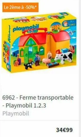 le 2ème à -50%*  playmobil  12:3  6062  6962-ferme transportable - playmobil 1.2.3 playmobil  34€99 