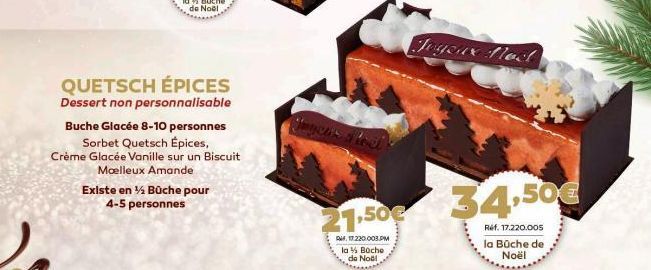 QUETSCH ÉPICES Dessert non personnalisable  Buche Glacée 8-10 personnes Sorbet Quetsch Épices, Crème Glacée Vanille sur un Biscuit Moelleux Amande  Existe en ½ Büche pour 4-5 personnes  Joycus stoel  