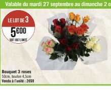 Bouquet 3 roses 50cm, bouton 4,5cm Vendu à l'unité: 2669 