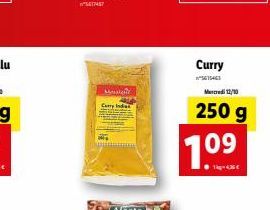 Mah  Carry India  Curry  615461 Mercredi 12/10  250 g  1.⁰ 