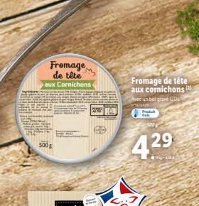 500g  Fromage de tête aux Cornichons  Ⓡ  Fromage de tête aux cornichons (2) Avec un bol gravé UDI  Produt frais  500  42⁹  