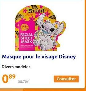 *STRICH  FACIAL SHEET MASK  Masque pour le visage Disney  Divers modèles  38.70/1  Consulter 