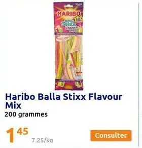 haribo  pizz  gio  famil  haribo balla stixx flavour mix  200 grammes  145 7.25/ka  t  