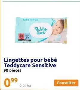 baby wipes  brow proc  teddy care  0.01/st  lingettes pour bébé teddycare sensitive 90 pièces  99  consulter 