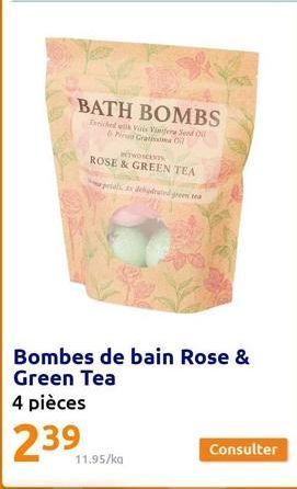 BATH BOMBS  faced with Vini Vinjera Seed O Piwo Gratissima Onl  WTWO SCENTS  ROSE & GREEN TEA  priali, dehydeden tes  11.95/ka  Consulter 