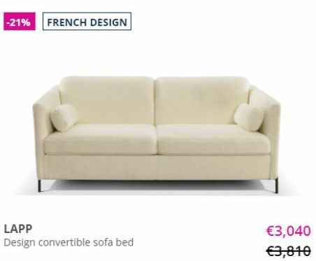-21% FRENCH DESIGN  LAPP  Design convertible sofa bed  €3,040 €3,810 