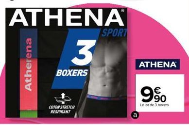 Atherena  BOXERS  COTON STRETCH RESPIRANT  ATHENA  3  SPORT  ATHENA  9  €  90  Le lot de 3 boxers 