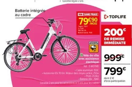 batterie intégrée au cadre  10x sans frais  79 €90  tappor 799 $19.9 moto  vélo de ville avec assistance  électrique re e-motive  -cadre aluminium 7000 -autonomie 65/70 km. moteur dans moyeu amère 250