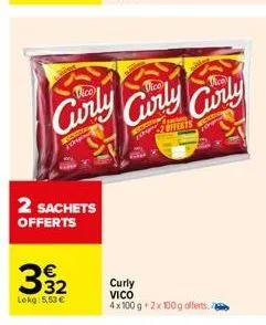 2 sachets  offerts  32  lokg: 5,53 €  curly curly curly  org  offerts  curly vico 4x100 g 2x100g offerts. 