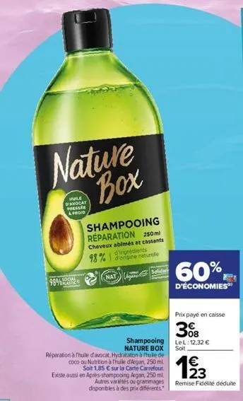 nature box  k  9084 social 98%a  huile d'avocat presse afroid  shampooing réparation 250ml cheveux abimés et cassants d'ingrédients d'engine naturelle  98% 1  natu solidar  shampooing  nature box  123