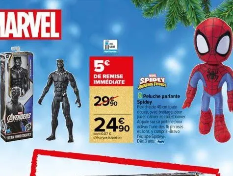 avenders  a  titan hero series  3984  15  5€  de remise immédiate  29%  24%  dont 007 c d'éco-participation  wave  spidey amazing frid  peluche parlante spidey peluche de 40 cm toute douce, avec bruit