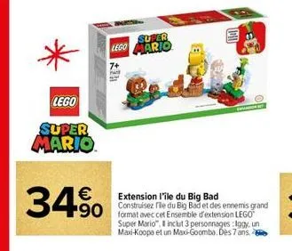*  lego  super mario  74 ph  super lego mario  34% 450 gand  extension l'ile du big bad  format avec cet ensemble d'extension lego super mario", inclut 3 personnages:iggy, un maxi-koopa et un maxi-goo