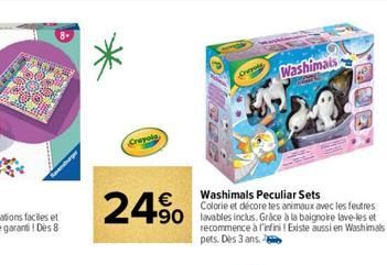 M  Crayola  24.⁹0  Washimals Peculiar Sets Colorie et décore tes animaux avec les feutres  +90 lavables inclus. Grâce à la baignoire lave-les et recommence à l'infini! Existe aussi en Washimals pets. 
