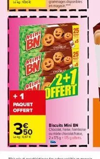 mini  mini  paquet offert  350  le kg:6,67 €  42+1  offert  chocreat  95  biscuits mini bn chocolat, false, framboise ou made chocolat frase 2x175g-175 gofferts 