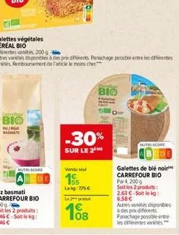 cadour  bio  autres variétés disponibles à des prix différents. panachage possible entre les différentes varies remboursement de l'article le moins che***  / basmati  nutri score  -30%  sur le 2the  v