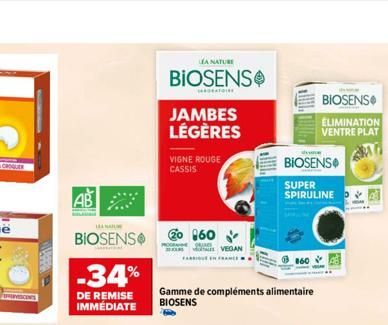 RMSCENTS  AB  ANA  BIOSENSO  Tallin  -34%  DE REMISE IMMÉDIATE  LEA NATURE  BIOSENSO  IDEATOIRE  JAMBES LÉGÈRES  VIGNE ROUGE CASSIS  960  ORIE  VEGAN  Gamme de compléments alimentaire BIOSENS  BIOSENS