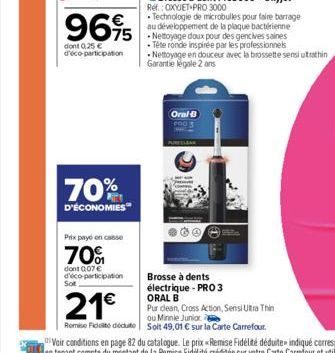 70%  D'ÉCONOMIES  Prix payé en casse  70%  dont 0,07 € d'éco-participation  Sot  21€  Remise Fidelito dedute  Oral-B  Sta  Tête ronde inspirée par les professionnels Nettoyage en douceur avec la bross