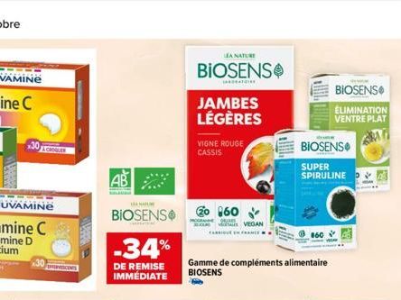 30  30  RMSCENTS  AB  ANA  BIOSENSO  Tallin  -34%  DE REMISE IMMÉDIATE  LEA NATURE  BIOSENSO  IDEATOIRE  JAMBES LÉGÈRES  VIGNE ROUGE CASSIS  960  ORIE  VEGAN  Gamme de compléments alimentaire BIOSENS 