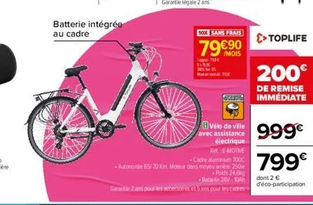 batterie intégrée au cadre  10x sans frais  79 €90  tappor 799 $19.9 moto  vélo de ville avec assistance  électrique re e-motive  -cadre aluminium 7000 -autonomie 65/70 km. moteur dans moyeu amère 250