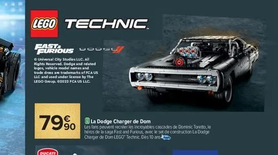 lego technic  fast furious  © universal city studios llc. all rights reserved. dodge and related logos, v vehicle model names and  trade dress are trademarks of fca us llc and used under license by th
