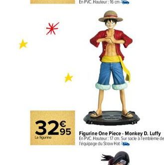 €  3295  La figurine  95 Figurine One Piece - Monkey D. Luffy  En PVC. Hauteur: 17 cm. Sur socle à remblème de l'équipage du Straw Hat 