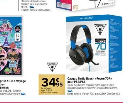 4.01  -₂  va  le casque dont 0,06 € d'éco-participation  ps4 pro & ps4  pop  tala  recon  70  ganhead wedflare  3495 495 pour et profte des aiges les plus  casque turtle beach «recon 70p>> ps4/ps5  cr