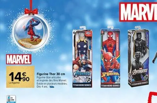 marvel  € +90  la figurine  figurine thor 30 cm figurine ttan articulée et inspirée des films marvel existe en plusieurs modèles. dès 4 ans. 2  a  titan hero series  wh  spider-man  spiderm  titan her