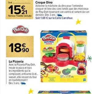 play-doh  18%  la pizzeria  avec la pizzeria play-doh, moule to pizza et tous les ingrédients qui la composent, enfourne-là et.... waouh, elle ressort du four en tourbillonnant! dès 3 ans.  play-doh  