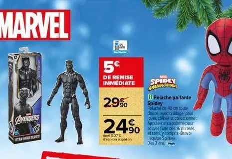 marvel  avenders  a  titan hero series  3984  15  5€  de remise immédiate  29%  24%  dont 007 c d'éco-participation  wave  spidey amazing frid  peluche parlante spidey peluche de 40 cm toute douce, av