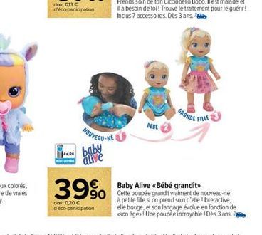 RO  dont 013€ d'éco-participation  NOUVERU-WE  baby alive  GRANDE FILLE 