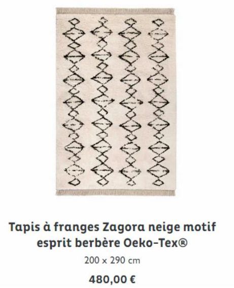 XX  Tapis à franges Zagora neige motif esprit berbère Oeko-Tex®  200 x 290 cm  480,00 €  