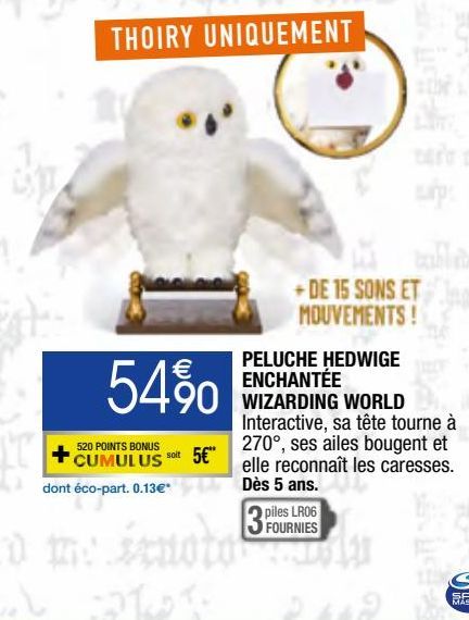 peluche Hedwige enchantée wizarding world