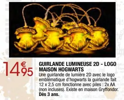 guirlande lumineuse 2d - logo maison hogwarts